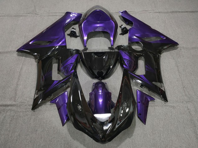 2005-2006 Kawasaki ZX6R Motorcycle Fairings - Purple Glossy Black UK