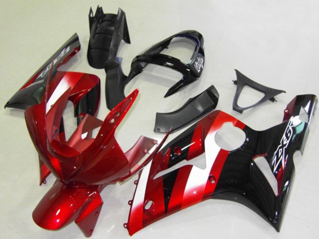 2003-2004 Kawasaki ZX6R Motorcycle Fairings - Red White Glossy Black UK