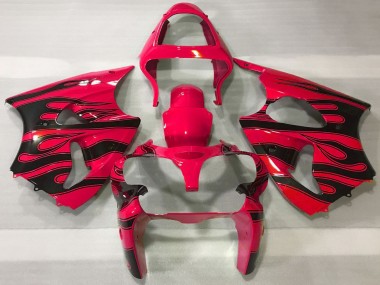 2000-2002 Kawasaki ZX6R Motorcycle Fairings - Red Black Flame UK