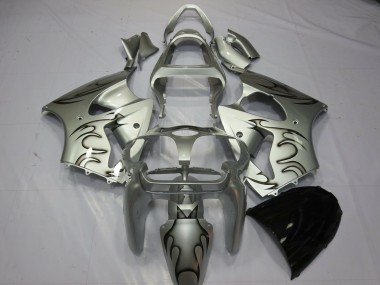 2000-2002 Kawasaki ZX6R Motorcycle Fairings - Silver Black Flame UK