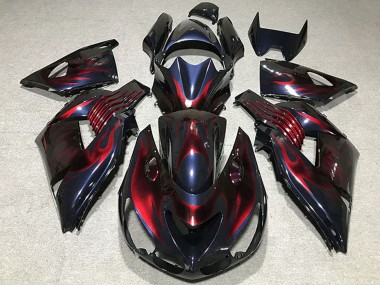 2006-2011 Kawasaki ZX14R Motorcycle Fairings - Chameleon Blue Black Red Flame UK