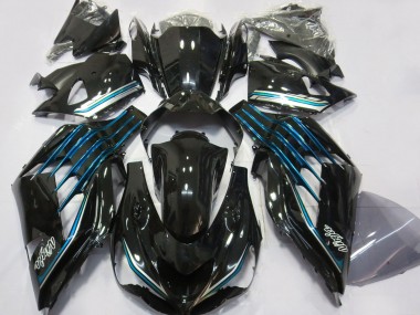 2012-2024 Kawasaki ZX14R ZZR1400 Motorcycle Fairings - Glossy Black Light Blue UK