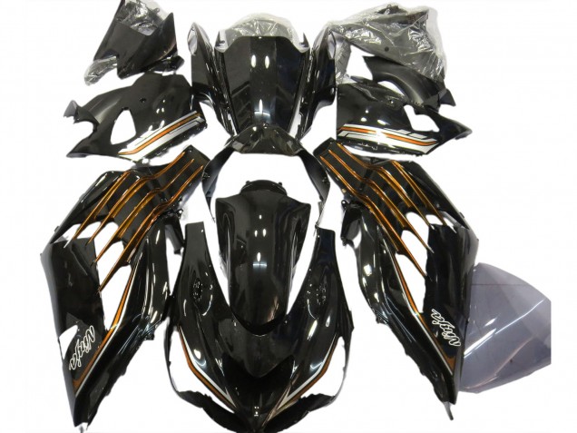 2012-2024 Kawasaki ZX14R ZZR1400 Motorcycle Fairings - Glossy Black Orange UK