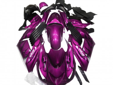 2006-2011 Kawasaki ZX14R Motorcycle Fairing - Purple Black Flame White Ninja UK