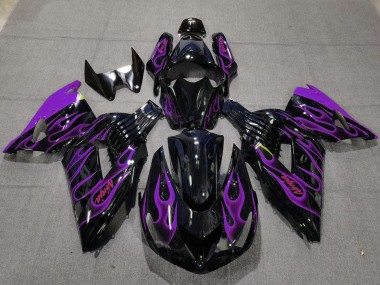 2006-2011 Kawasaki ZX14R Motorcycle Fairings - Glossy Black Purple Flame UK