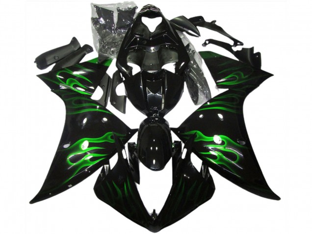 2009-2011 Yamaha R1 Motorcycle Fairings - Glossy Black Green Flame UK