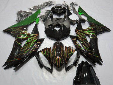 2008-2016 Yamaha R6 Motorcycle Fairings - Green Glossy Black Gold Flame UK