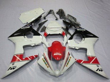 2005 Yamaha R6 Motorcycle Fairings - White Red Glossy Black Motul UK