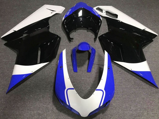 2007-2014 Ducati 848 1098 1198 Motorcycle Fairing - White Blue Glossy Black UK