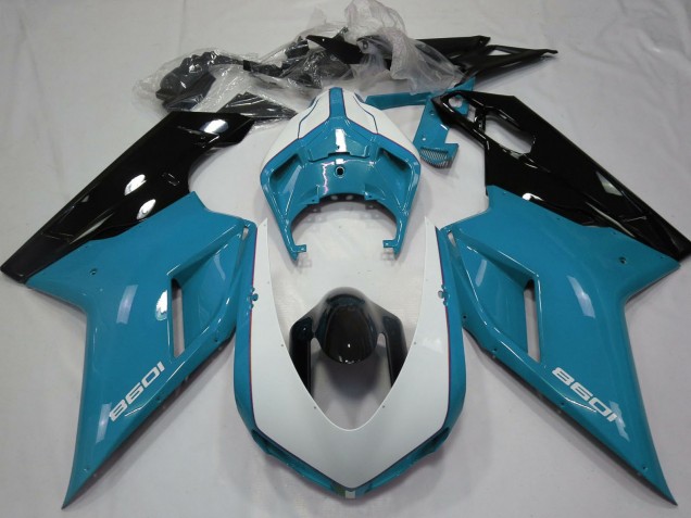 2007-2014 Ducati 1098 Motorcycle Fairings - Blue White Glossy Black UK