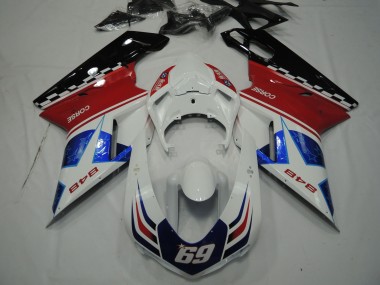 2007-2014 Ducati 848 Motorcycle Fairings - White Red Blue Glossy Black Corse 69 UK