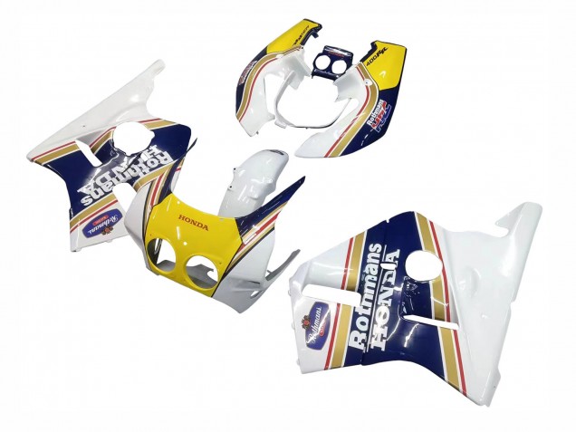 1987-1989 Honda CBR400RR NC23 Motorcycle Fairings - White Yellow Blue Rothmans UK