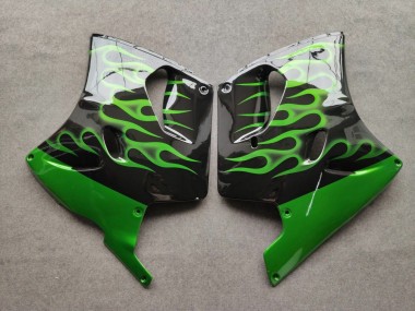 1993-2003 Kawasaki ZZR1100 Motorcycle Fairings - Glossy Black Green Flame UK