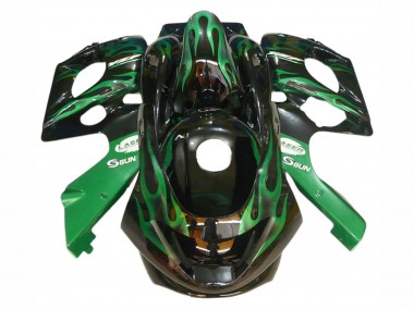 1996-2007 Yamaha YZF600R Thundercat Motorcycle Fairings - Black with Dark Green Flame UK