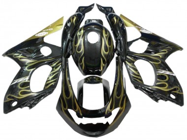 1996-2007 Yamaha YZF600R Thundercat Motorcycle Fairings - Black with Gold Flame UK