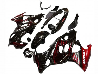2004-2006 Suzuki GSX600F/GSX750F Motorcycle Fairings - Glossy Black Red Flame UK