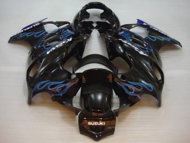 2004-2006 Suzuki GSX600F/GSX750F Motorcycle Fairings - Glossy Black Blue Flame UK