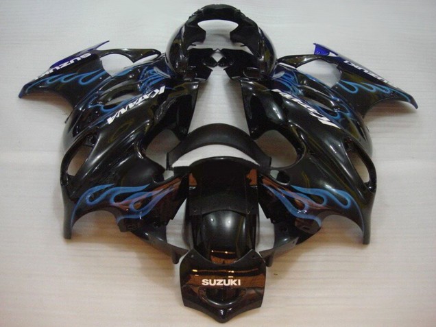 2004-2006 Suzuki GSX600F/GSX750F Motorcycle Fairings - Glossy Black Blue Flame UK