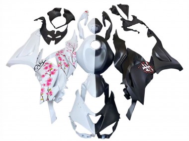2023-2025 Kawasaki ZX6R Motorcycle Fairings - Black White with Flower UK