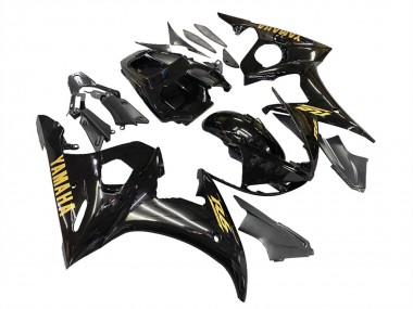 2006-2009 Yamaha YZF R6S Motorcycle Fairings - Glossy Black Gold Decals UK