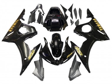 2006-2009 Yamaha YZF R6S Motorcycle Fairings - Glossy Black Gold Decals UK