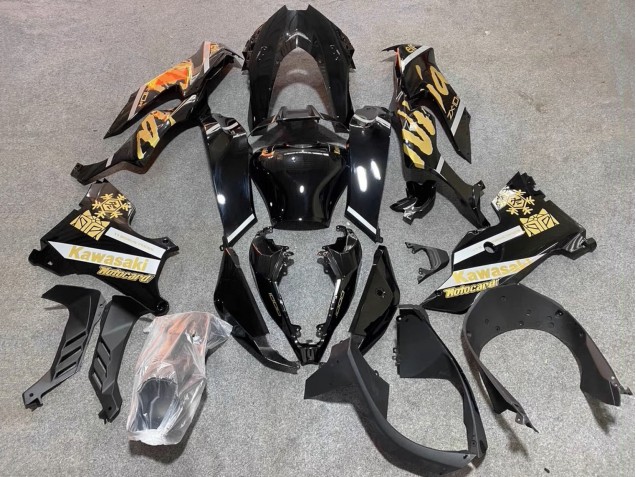 2021-2025 Kawasaki ZX10R Motorcycle Fairings - Glossy Black Gold Elf Snow UK
