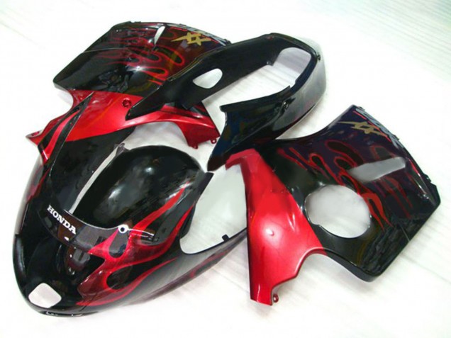 1996-2007 Honda CBR1100XX Blackbird Motorcycle Fairing Kits - Glossy Black Red Flame UK