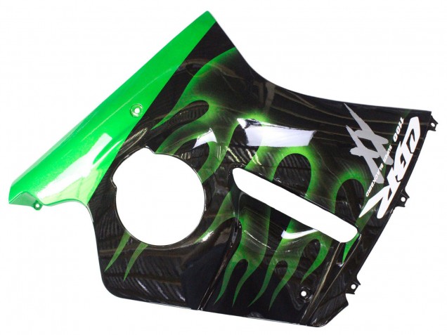 1996-2007 Honda CBR1100XX Blackbird Motorcycle Fairing - Glossy Black Green Flame UK