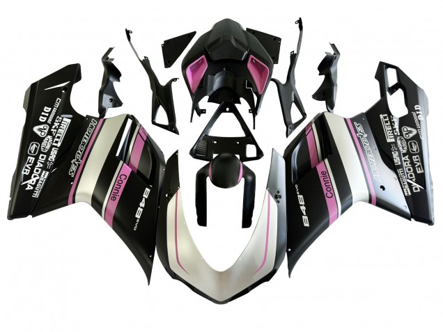 2007-2014 Ducati 848 Motorcycle Fairings - White Pink Glossy Black Connie UK