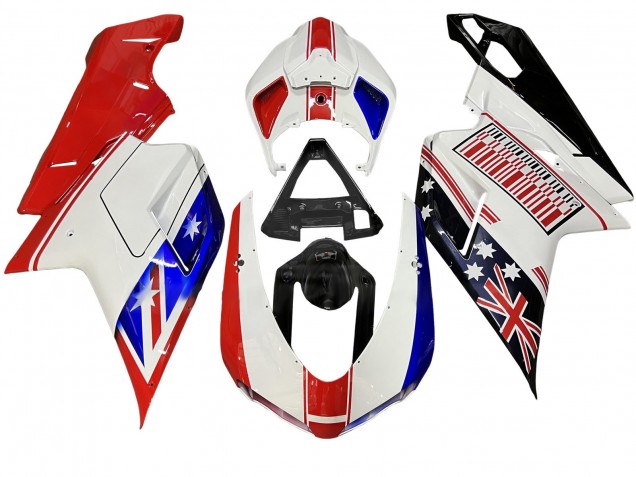 2007-2014 Ducati 848/1098/1198 Motorcycle Fairings - White Red Blue Glossy Black UK