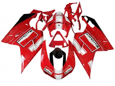 2007-2014 Ducati 848/1098/1198 Motorcycle Fairings - White Red Glossy Black Marlboro UK