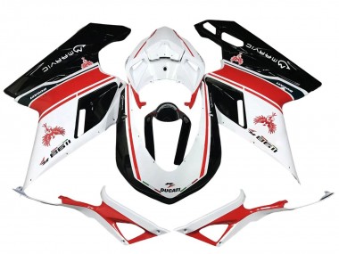 2007-2014 Ducati 1198 Motorcycle Fairings - White Red Glossy Black UK