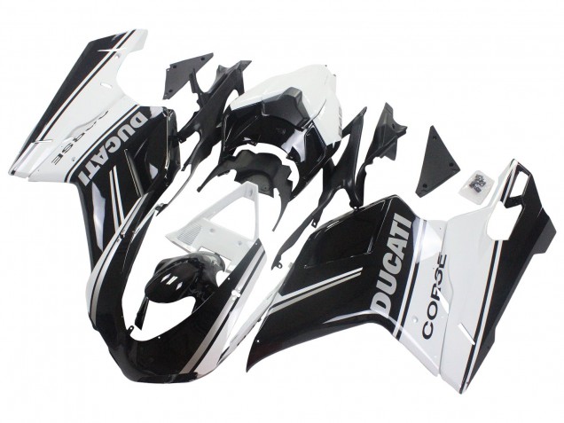 2007-2014 Ducati 848/1098/1198 Motorcycle Fairings - White Glossy Black Corse UK