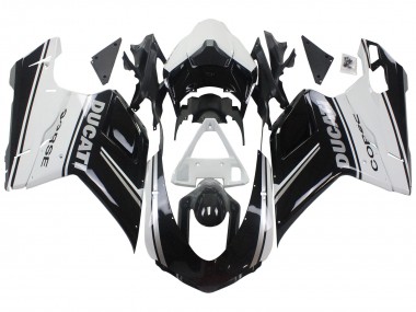 2007-2014 Ducati 848/1098/1198 Motorcycle Fairings - White Glossy Black Corse UK