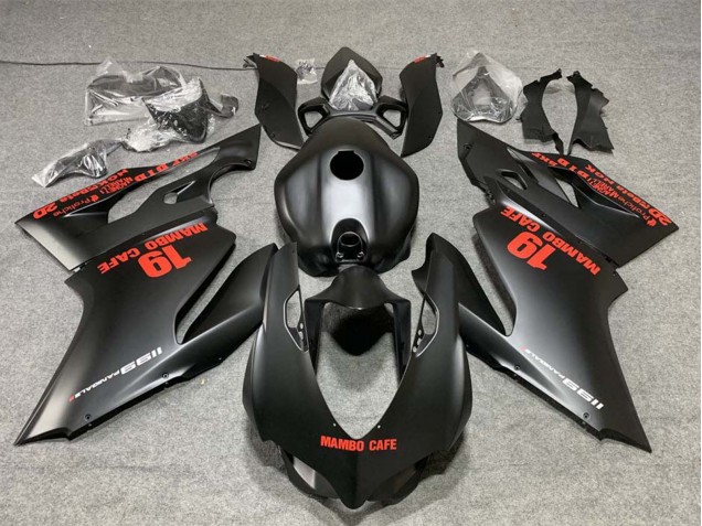 2011-2014 Ducati 1199 Motorcycle Fairings - Matte Black with Red Decals Mambo Cafe 19 UK