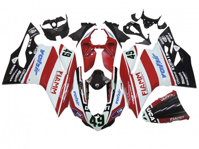 2011-2014 Ducati 1199 Motorcycle Fairings - White Red Glossy Black Valsir Fiamm 49 UK