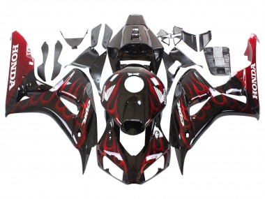2006-2007 Honda CBR1000RR Motorcycle Fairing - Glossy Black Red Flame UK
