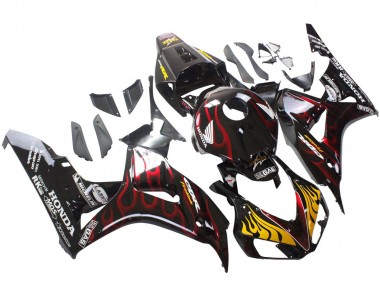 2006-2007 Honda CBR1000RR Motorcycle Fairings - Glossy Black Yellow Red Flame UK