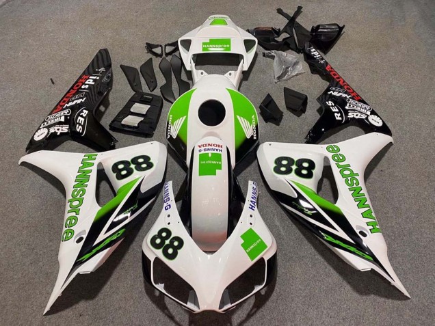 2006-2007 Honda CBR1000RR Motorcycle Fairings - White Green Glossy Black Hannspree 88 UK