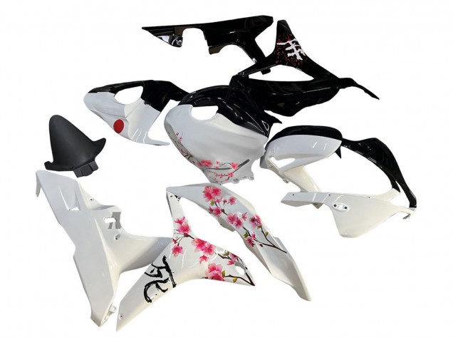 2007-2008 Honda CBR600RR Motorcycle Fairings - White Cherry Blossom Glossy Black Split UK