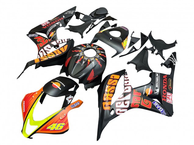 2007-2008 Honda CBR600RR Motorcycle Fairings - Matte Black Orange Red Rossi Repsol 46 UK