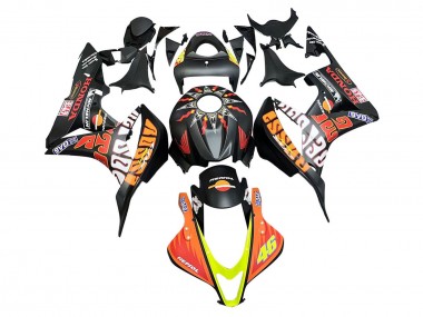 2007-2008 Honda CBR600RR Motorcycle Fairings - Matte Black Orange Red Rossi Repsol 46 UK