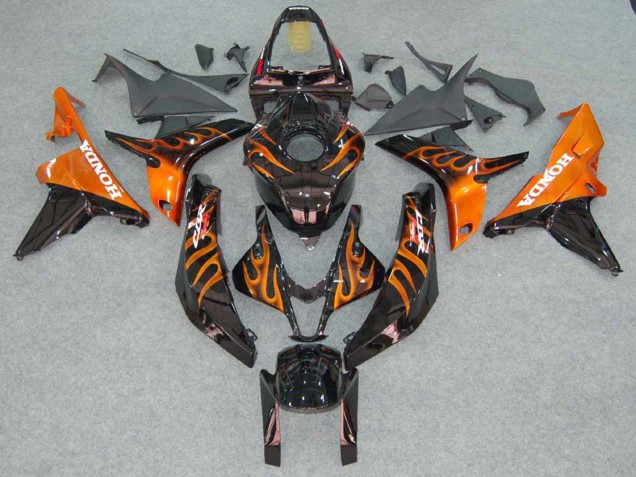 2007-2008 Honda CBR600RR Motorcycle Fairings - Glossy Black Orange Flame UK