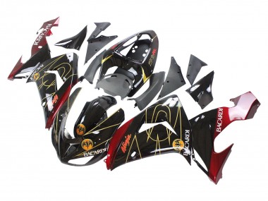 2006-2007 Kawasaki ZX10R Motorcycle Fairings - Black Red Gold BACARDI UK