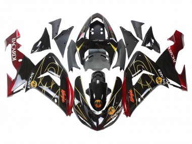 2006-2007 Kawasaki ZX10R Motorcycle Fairings - Black Red Gold BACARDI UK