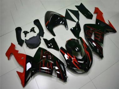 2006-2007 Kawasaki ZX10R Motorcycle Fairings - Glossy Black Red UK