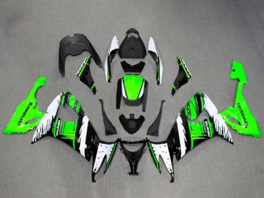 2008-2010 Kawasaki ZX10R Motorcycle Fairings - White Green Glossy Black Flame UK