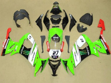2008-2010 Kawasaki ZX10R Motorcycle Fairings - Green White Red Black Elf Green Monster Energy 27 UK