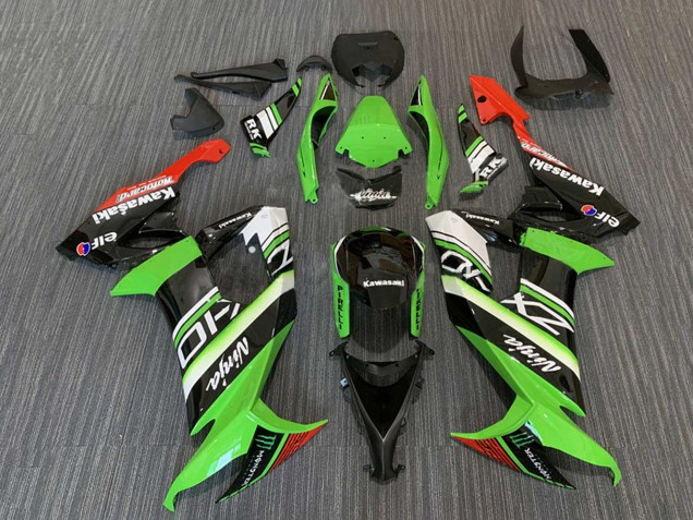 2008-2010 Kawasaki ZX10R Motorcycle Fairings - Green White Red Black Elf Monster Energy UK