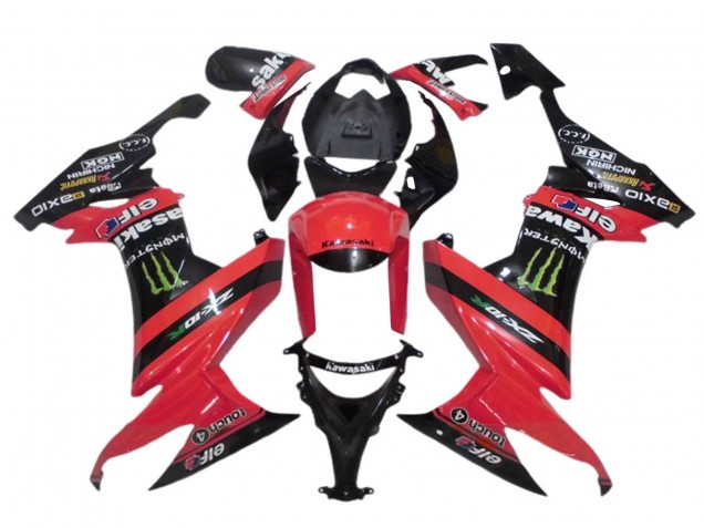 2008-2010 Kawasaki ZX10R Motorcycle Fairings - Red Black Green Monster Elf 27 UK